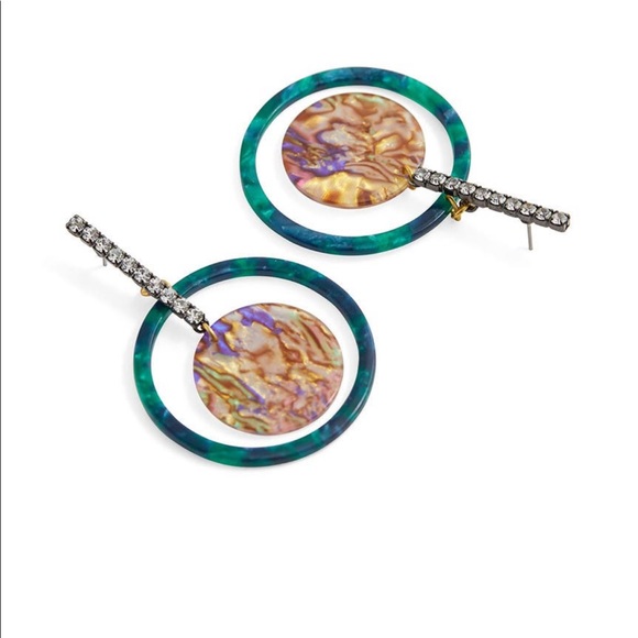 Elegant Blue and Gold Hoop Earrings - Picture 2 of 6